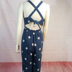 URBAN OUTFITTERS NAVY POLKA DOT JUMPER LINEN LG